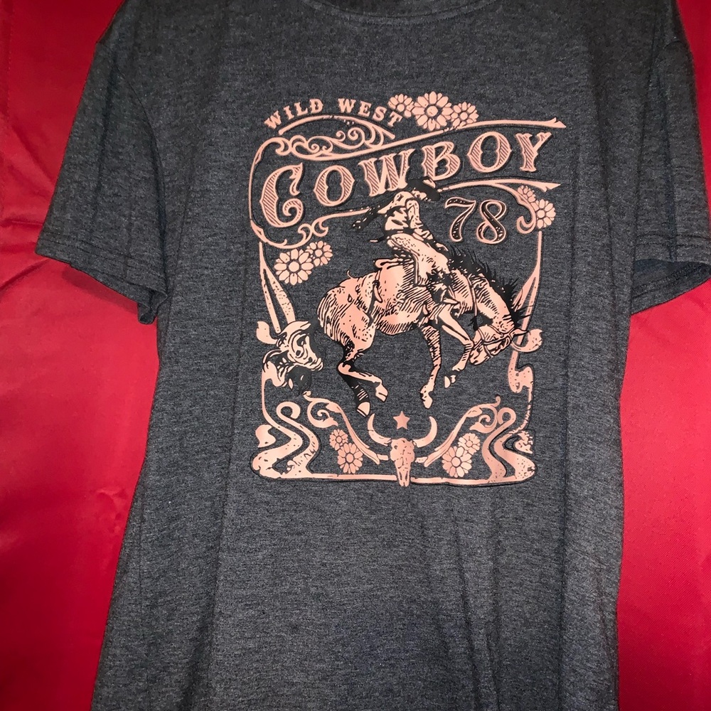 SHEIN Gray Cowboy Graphic Tee